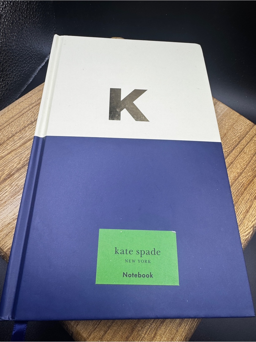 kate spade Two-Tone White and Navy Dipped Initial Notebook w/K Initial